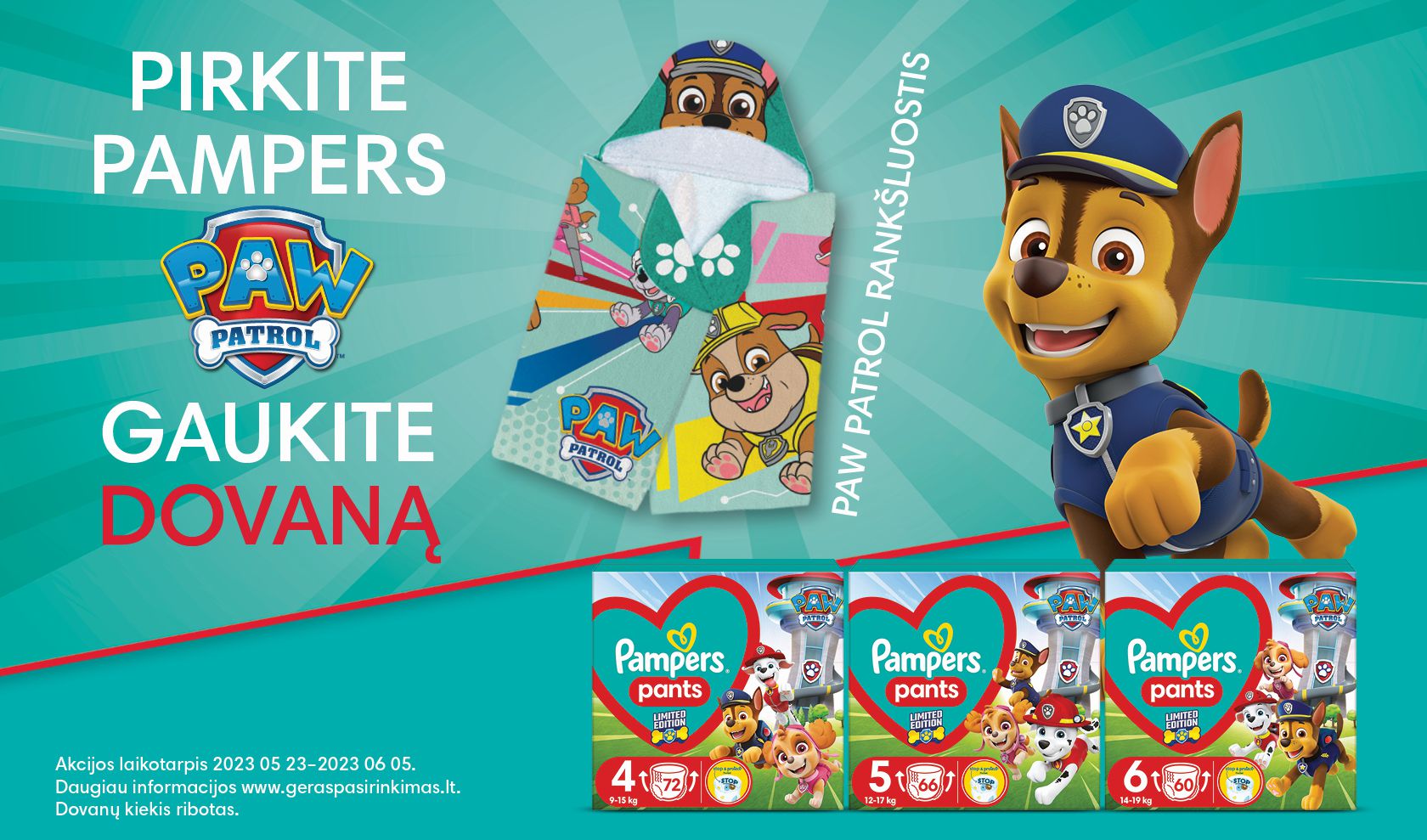 Pirkite Pampers Paw Patrol - gaukite dovaną!